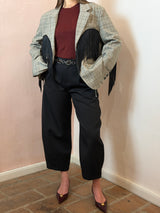 Blazer a quadri con frange statement- Lumina