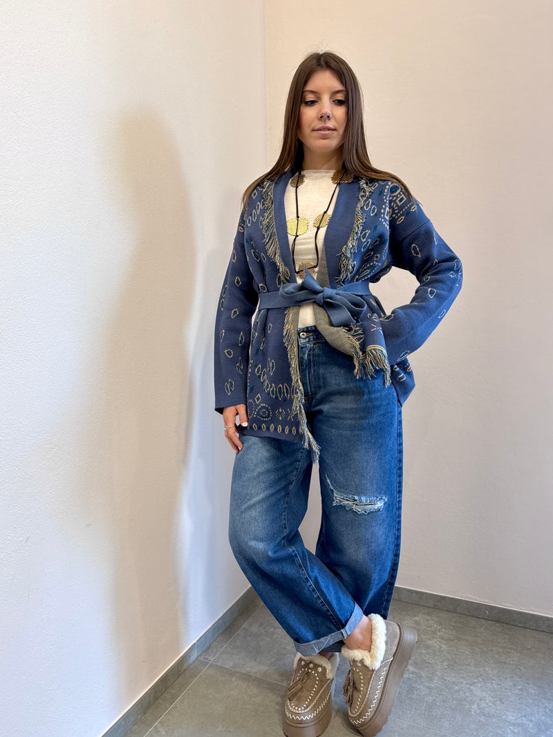 Maxi cardigan fantasia bandana bluette