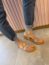 Sandali stringati in corda scamosciata