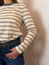 Maglia a maniche lunghe a righe panna, blu e marrone - Lumina