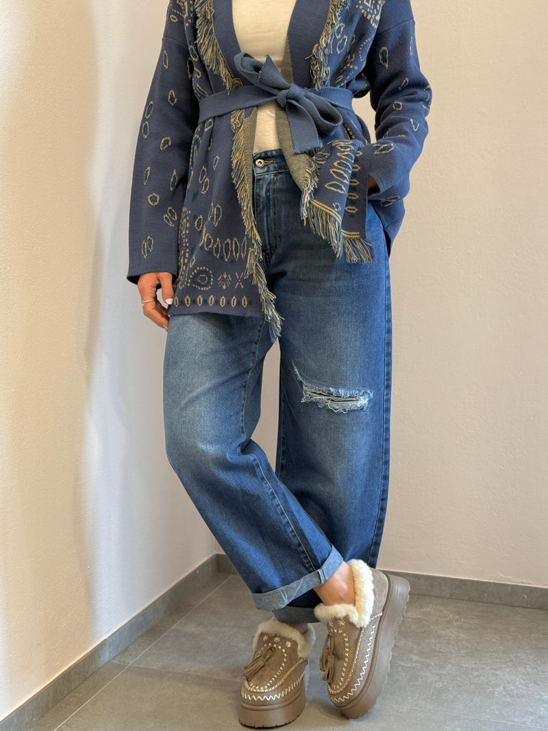 Maxi cardigan fantasia bandana bluette