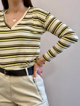 Maglia con scollo a V rigata, giallo/marrone susy mix
