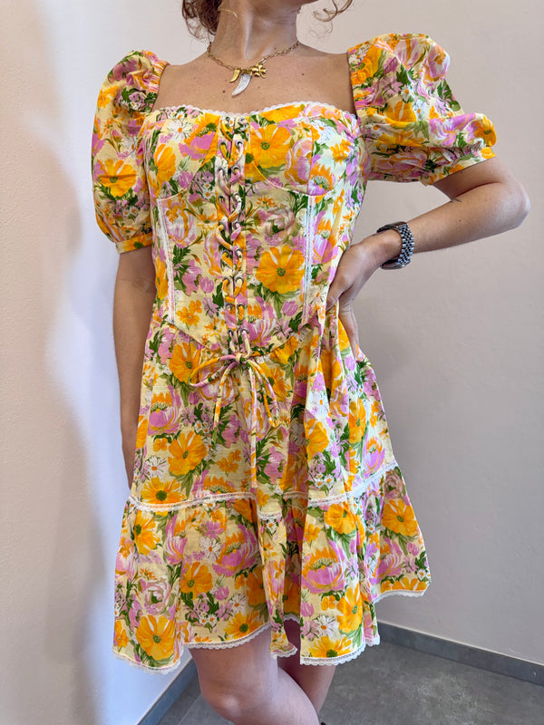 Abito fiori rosa e arancio Glamorous