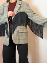 Blazer a quadri con frange statement- Lumina