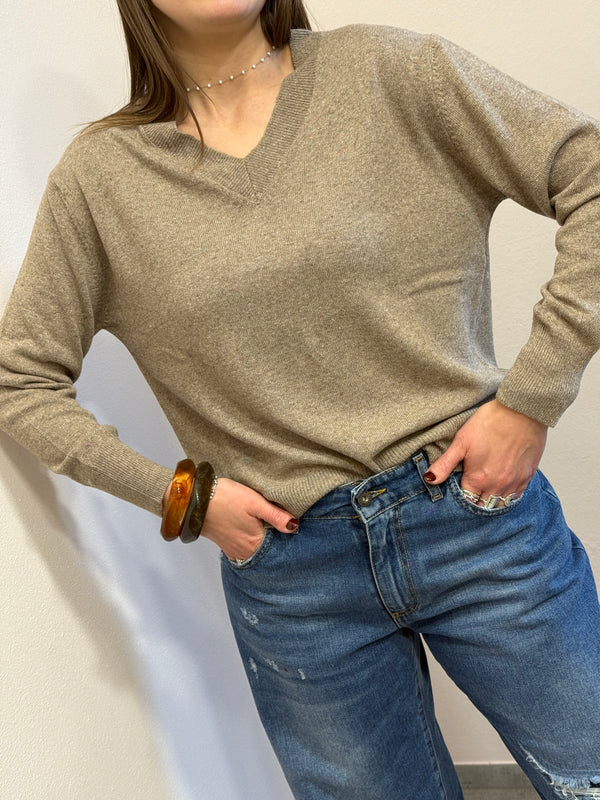 Maglione misto cashmere tortora