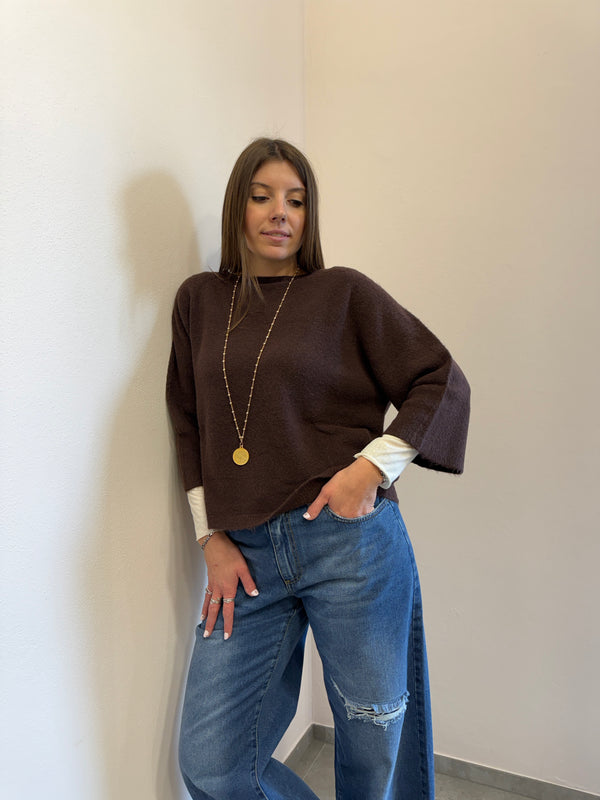 Maglione in alpaca manica 3/4 color cioccolato Kontatto