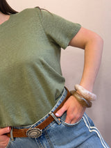 T-shirt oliva in lino- Art Love