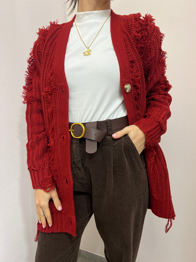 Cardigan Sfrangiato Lumina Rosso