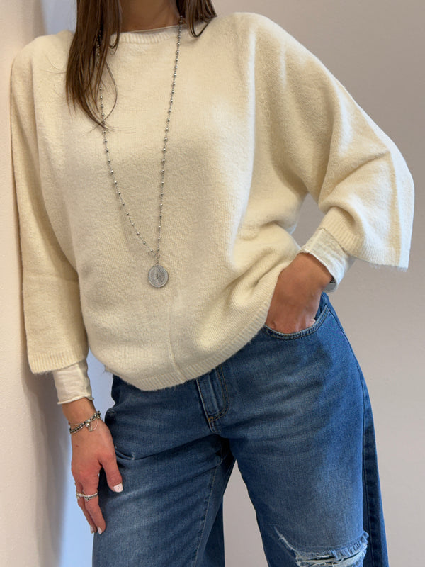 Maglione in alpaca manica 3/4 color burro Kontatto