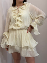 Abito Corto Romantico con Volant e Maniche a Palloncino – Color Panna You Decide