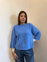 Maglione in alpaca manica3/4 color cielo Kontatto