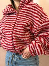 Giacca in pile a righe, rosa/rosso Texture soffice
