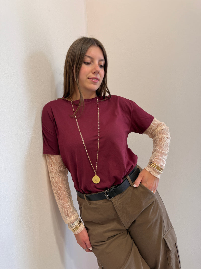 Maglia pizzo color Prugna Susy mix