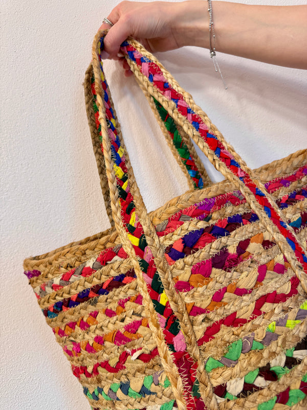 Borsa mare in rafia multicolor