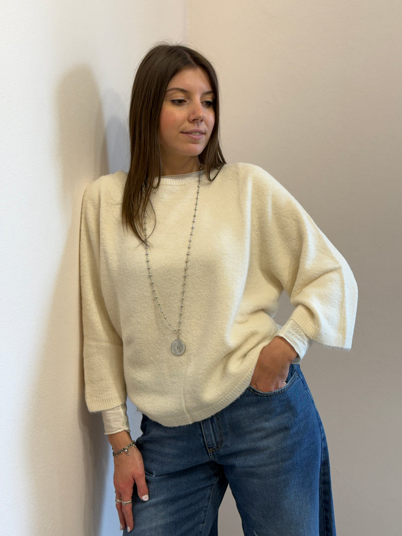 Maglione in alpaca manica 3/4 color burro Kontatto