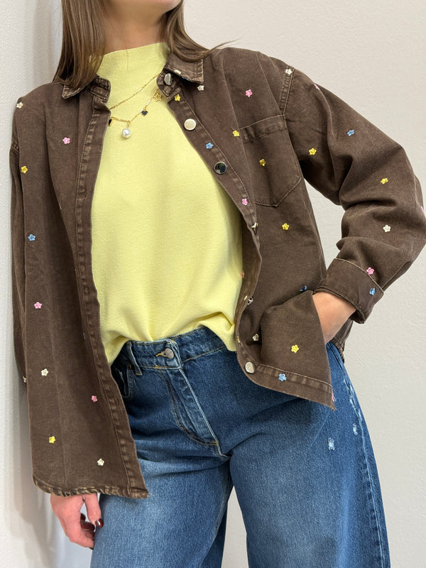 Camicia ricamata in denim Cioccolato