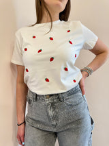 T-shirt con fragoline ricamate