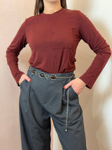 Maglia a maniche lunghe in misto lana e lyocell , bordeaux - Lumina