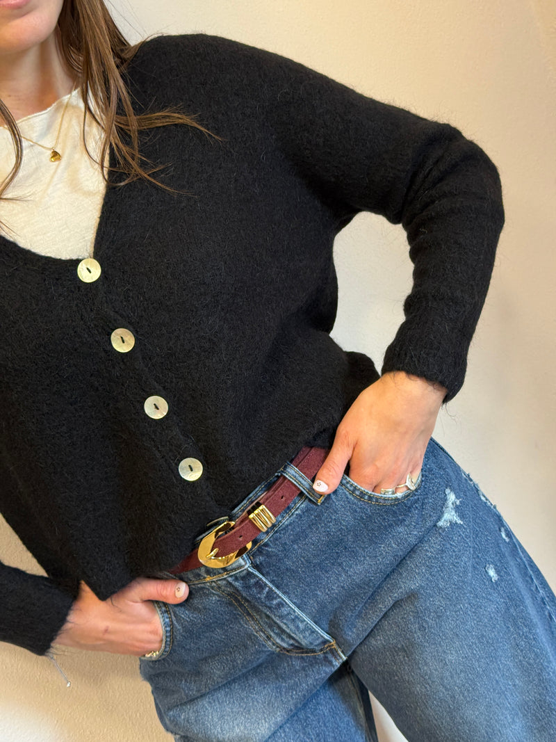 Cardigan con bottoni in madreperla Nero Kontatto