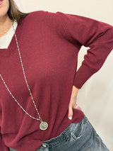 Maglioncino a V misto cashmere Borgogna