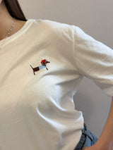 Maglietta ricamata bassotto azzurro