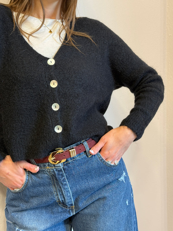 Cardigan con bottoni in madreperla Nero Kontatto