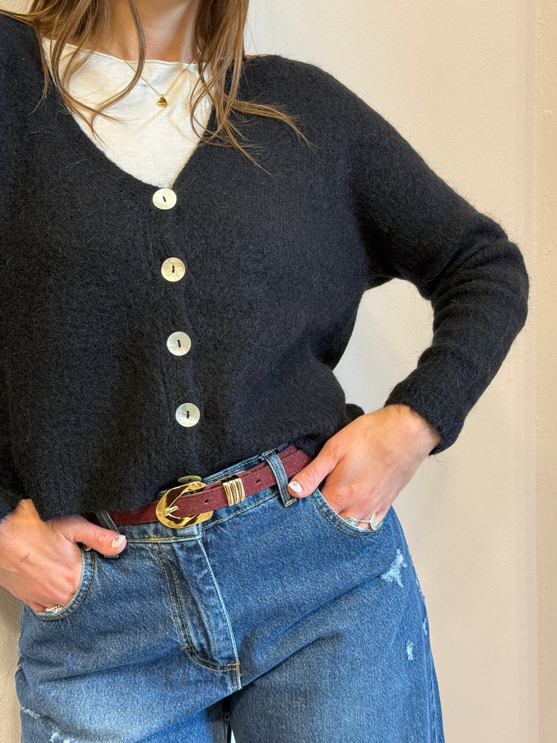 Cardigan con bottoni in madreperla Nero Kontatto