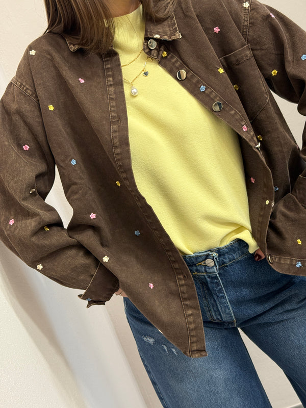Camicia ricamata in denim Cioccolato
