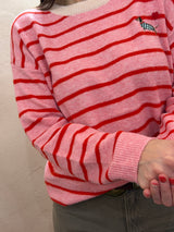 Maglione a righe con bassotto– Rosa e Rosso